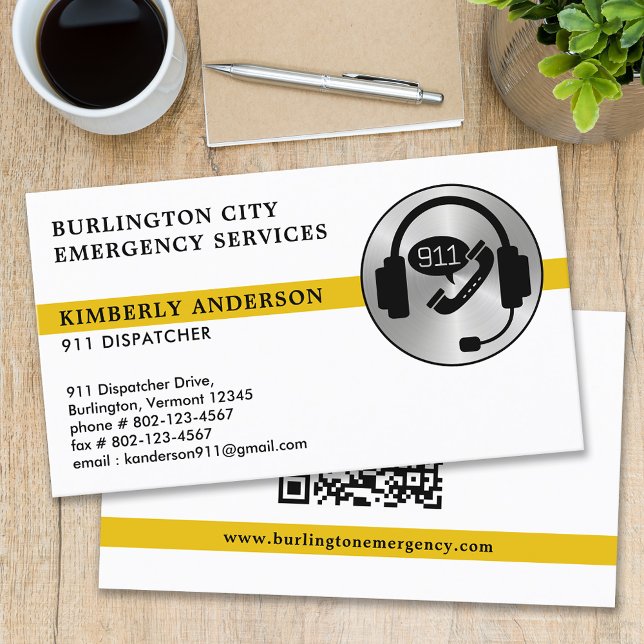 Dispatcher Emergency Services Custom Logo QR Code Business Card (Creator Uploaded)