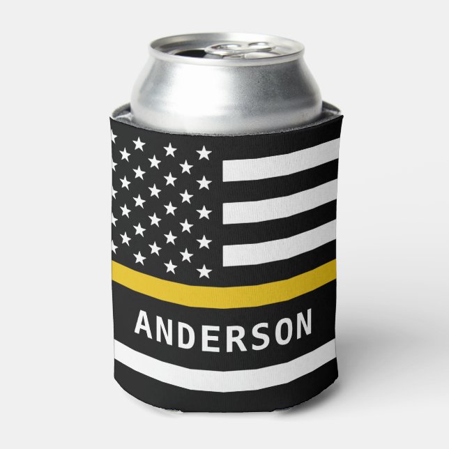Dispatcher Flag Personalised 911 Thin Gold Line  Can Cooler (Can Front)