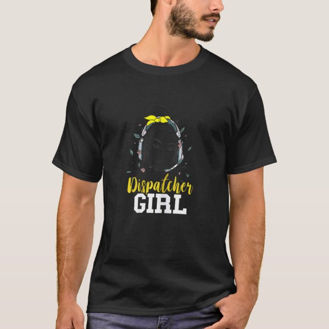 Dispatcher Girl Headset Thin Yellow Line Moody Gir T-Shirt (Front)