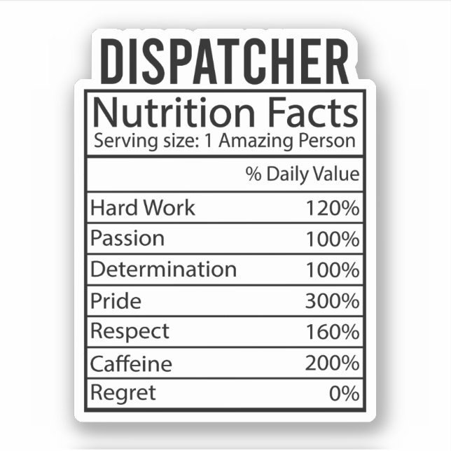 Dispatcher Nutrition Facts, Funny Dispatcher Gifts (Front)