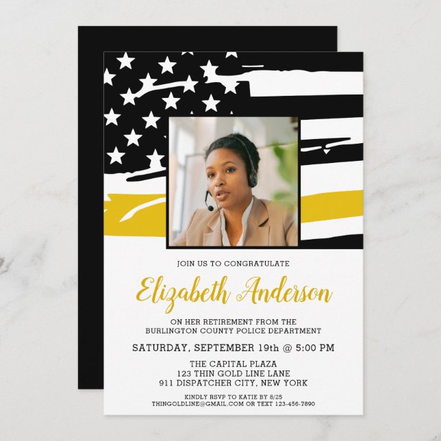 Dispatcher Retirement Custom Photo Thin Gold Line Invitation (Front/Back)