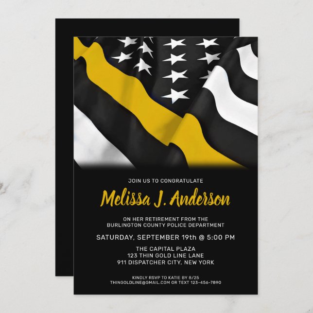 Dispatcher Retirement Personalised Thin Gold Line  Invitation (Front/Back)