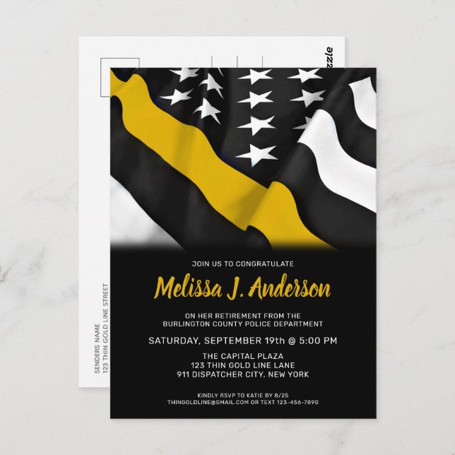 Dispatcher Retirement Personalised Thin Gold Line Postcard (Front/Back)