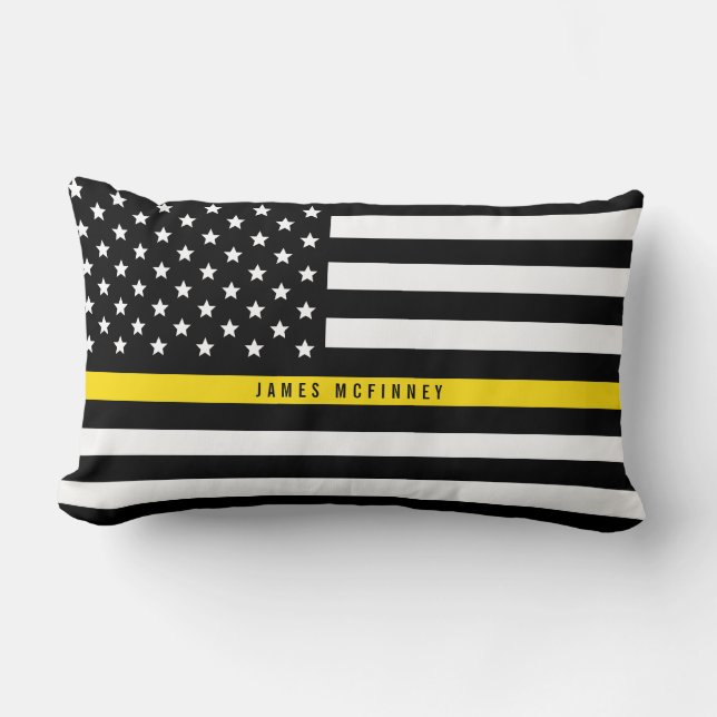 Dispatcher Thin Yellow Line American Flag Add Name Lumbar Cushion (Front)