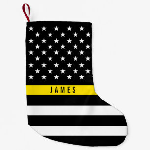 Dispatcher Thin Yellow Line American Flag Monogram Small Christmas Stocking