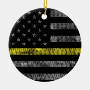 Dispatcher Thin Yellow Line Flag Ceramic Ornament