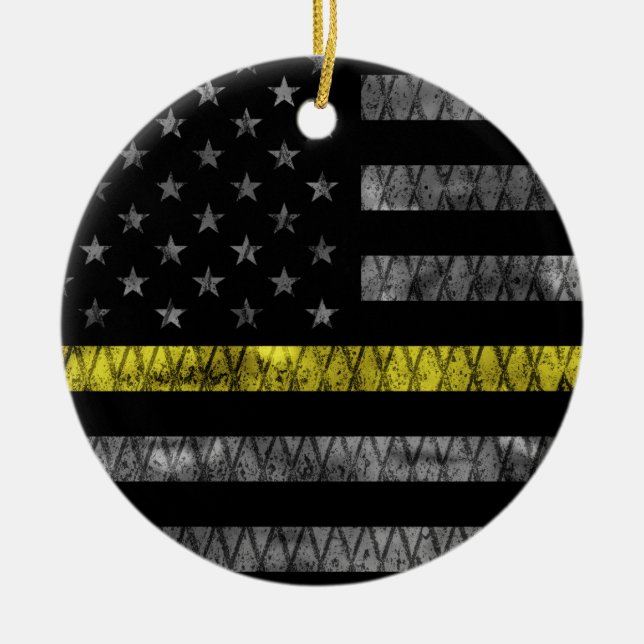 Dispatcher Thin Yellow Line Flag Ceramic Ornament (Front)