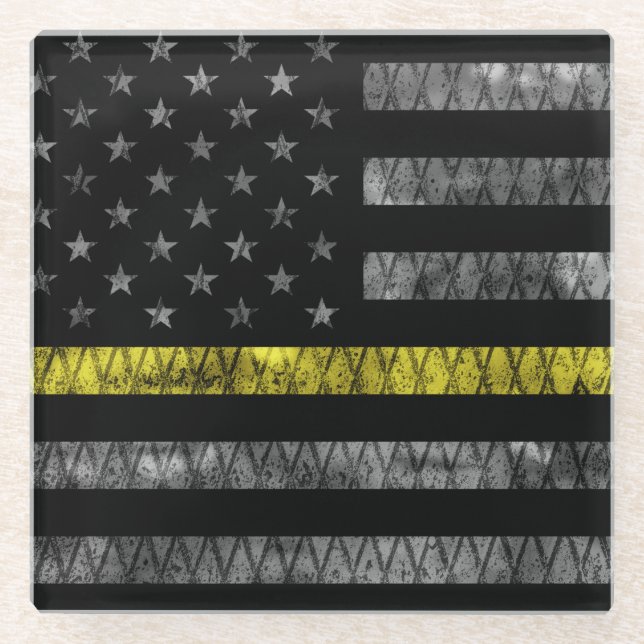 Dispatcher Thin Yellow Line Flag Glass Coaster (Front)