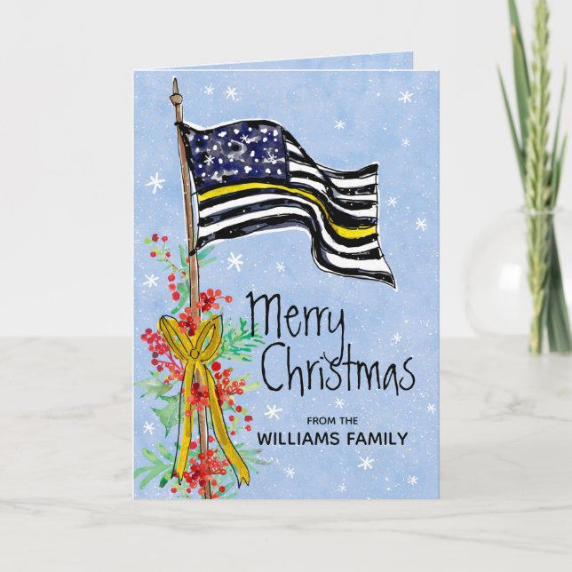 Dispatcher Thin Yellow Line Flag Merry Christmas Holiday Card (Front)