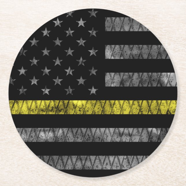 Dispatcher Thin Yellow Line Flag Round Paper Coaster (Front)