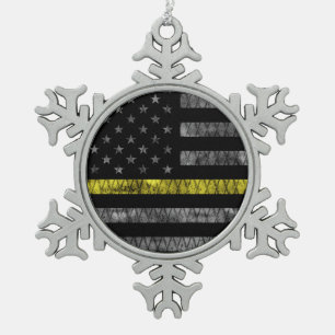 Dispatcher Thin Yellow Line Flag Snowflake Pewter Christmas Ornament