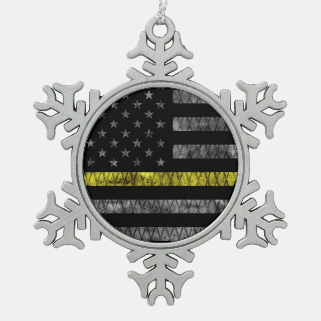 Dispatcher Thin Yellow Line Flag Snowflake Pewter Christmas Ornament (Front)
