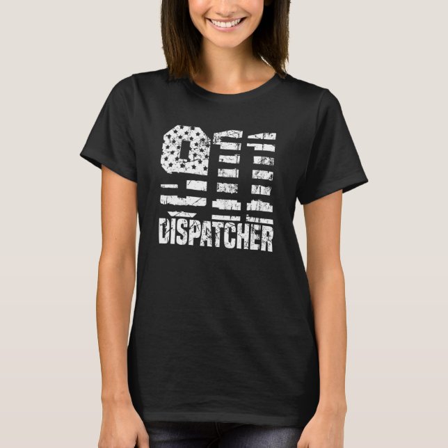 Dispatcher Us Flag - Thin Gold Line Police 911 Dis T-Shirt (Front)