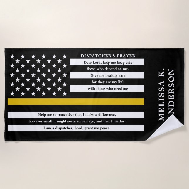 Dispatcher's Prayer Personalised Thin Gold Line Beach Towel (Front)