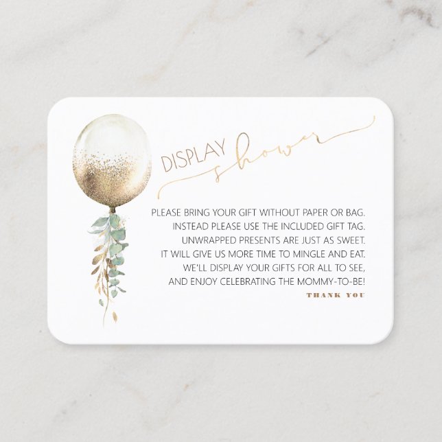 Display Baby Shower -Gold Balloon Greenery Garland Business Card (Front)