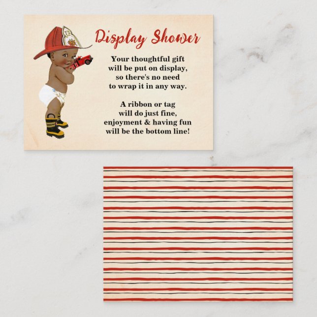 Display Baby Shower No Wrapping Shower AA Fireman Enclosure Card (Front/Back)