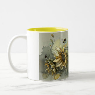 Display Mug With A Spray Of Sunflowers And Bees