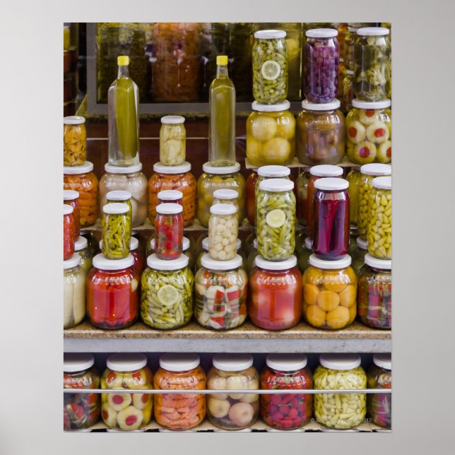 Display of pickled fruits and vegetables. poster (Front)