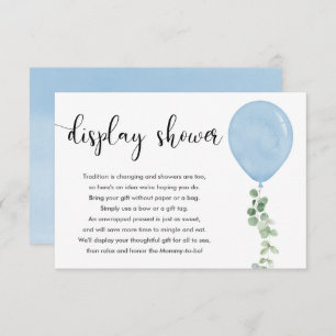 Display shower blue balloon eucalyptus greenery enclosure card