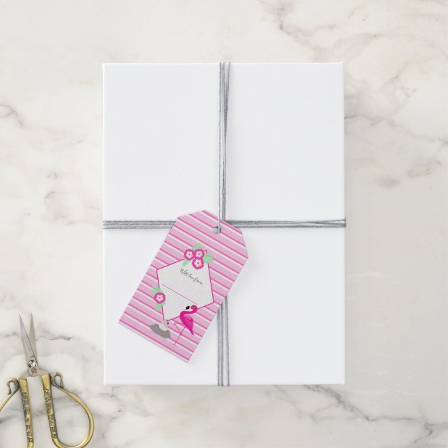 Display shower flamingo graphic stripes gift tags (With Twine)
