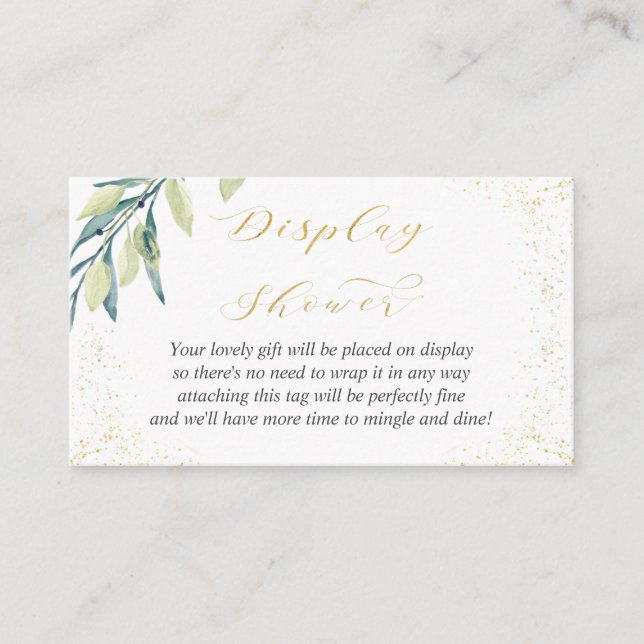 Display Shower No Wrap Green Foliage Gold Splatter Enclosure Card (Front)