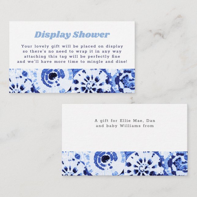 Display Shower No Wrap Tie Dye Blue Shibori Enclosure Card (Front/Back)