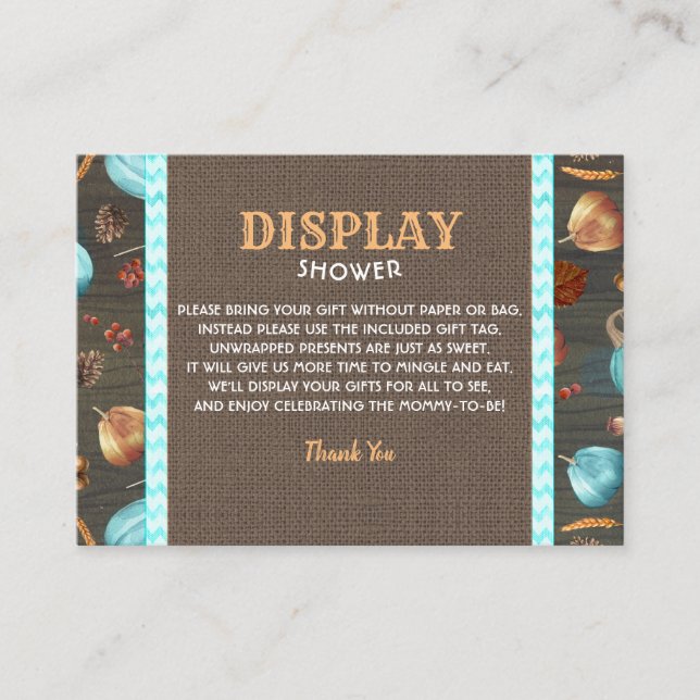 Display Shower Orange and Blue Rustic Pumpkins Enclosure Card (Front)