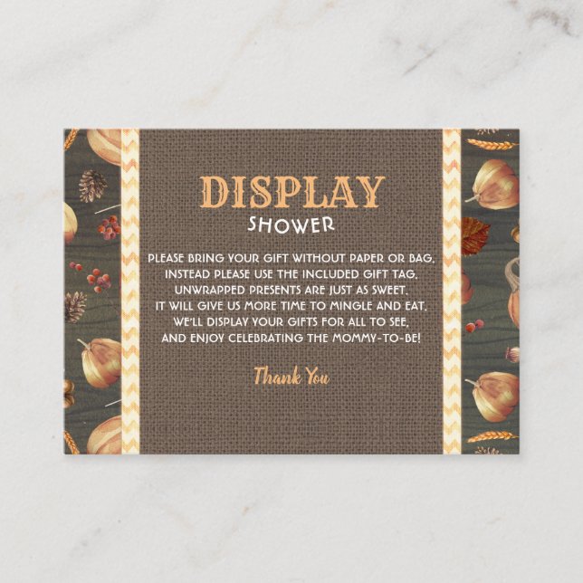 Display Shower Orange Rustic Pumpkins Enclosure Card (Front)
