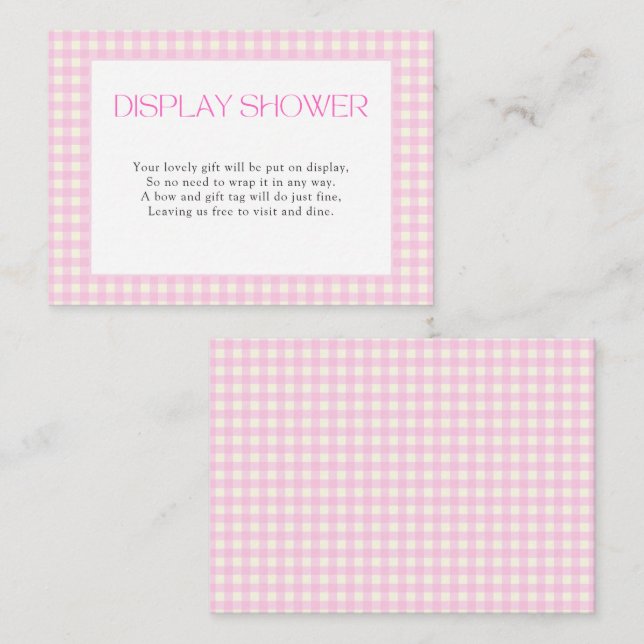 Display Shower Pink Gingham Girl Baby Shower Enclosure Card (Front/Back)