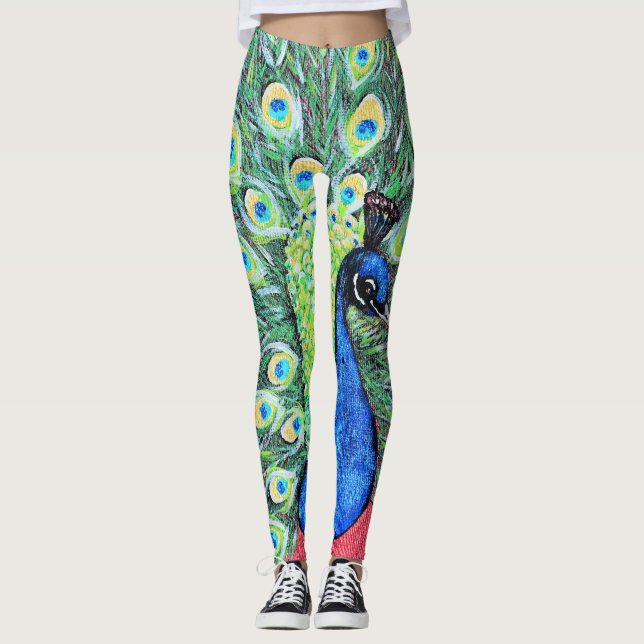 Displaying Peacock Painting Leggings (Front)