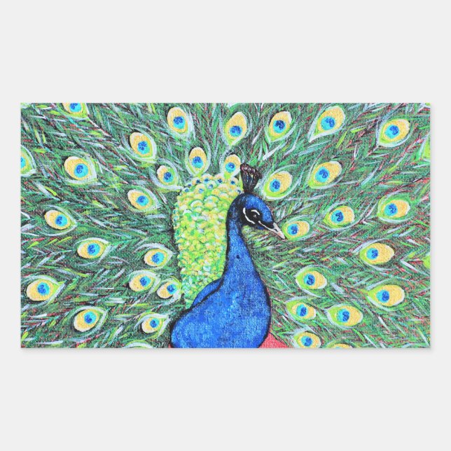 Displaying Peacock Painting Rectangular Sticker (Front)