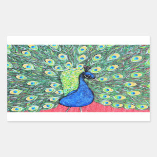 Displaying Peacock Painting Rectangular Sticker