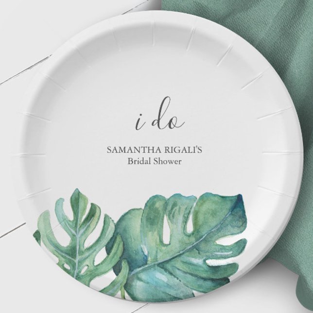 Disposable Bridal Shower Plates Palm Leaves (bridal shower custom paper plates I do watercolor monstera palm leaf art by Victoria Grigaliunas )
