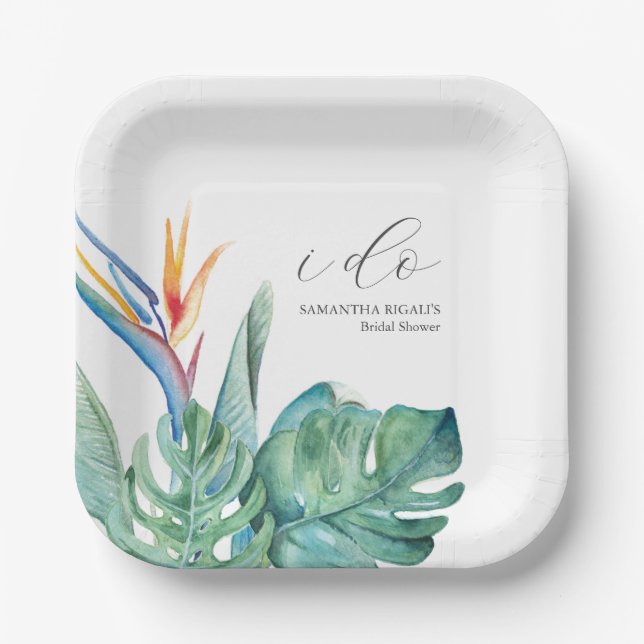 Disposable Bridal Shower Plates Tropical Flowers (Front)
