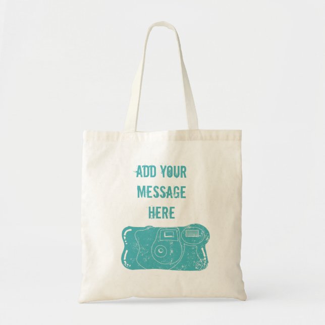 Disposable Camera Custom Message Teal Blue Tote Bag (Front)