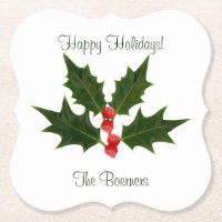 Disposable Happy Holidays Holly Personalised