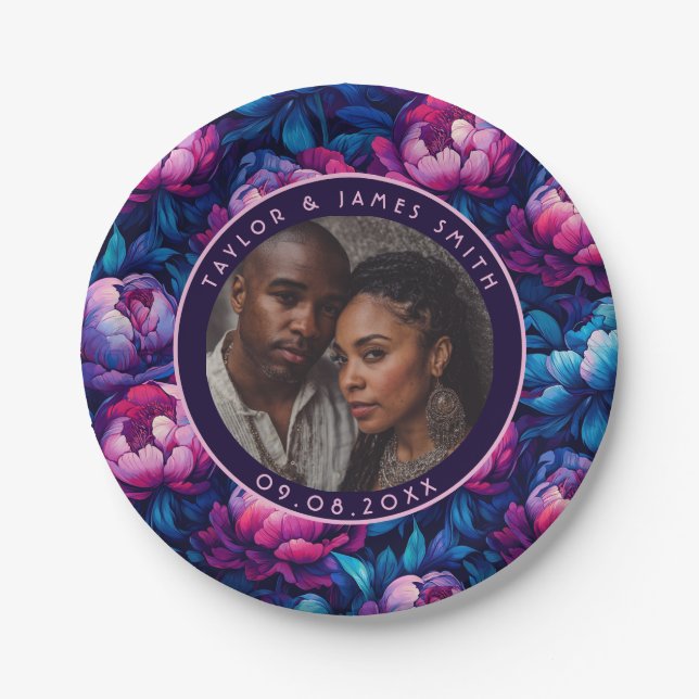 Disposable Peonies Plates For Engagement Party (Front)