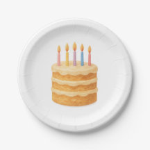 Disposable plate with a picture of a birthday cake