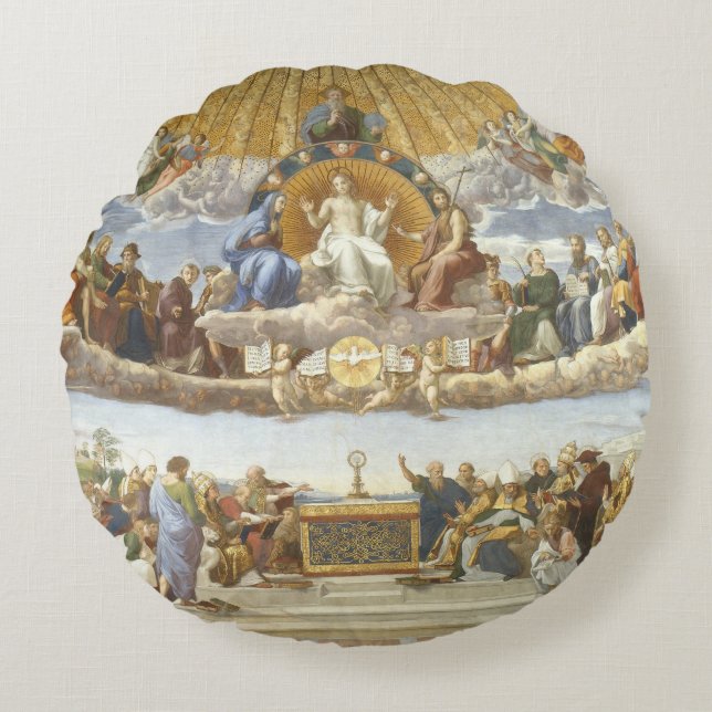 Disputation of the Holy Sacrament, Raphael Sanzio Round Cushion (Front)