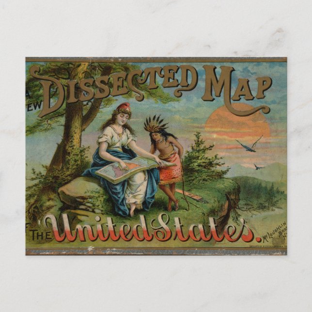 Dissected Map ,United States, Vintage  Postcard (Front)