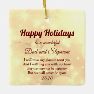 Distance Happy Holidays Dad and Stepmom Ceramic Ornament