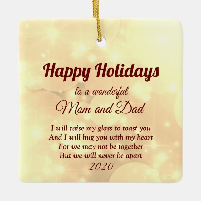 Distance Happy Holidays Mum and Dad Ceramic Ornament (Front)