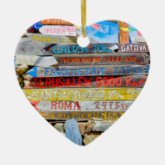 Distance sign ceramic ornament