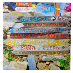Distance sign ceramic tile