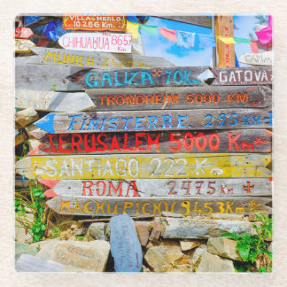 Distance sign glass coaster