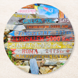 Distance sign round paper coaster