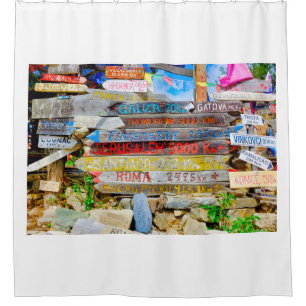 Distance sign shower curtain