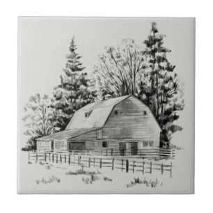 Distant Barn Sketch I Ceramic Tile