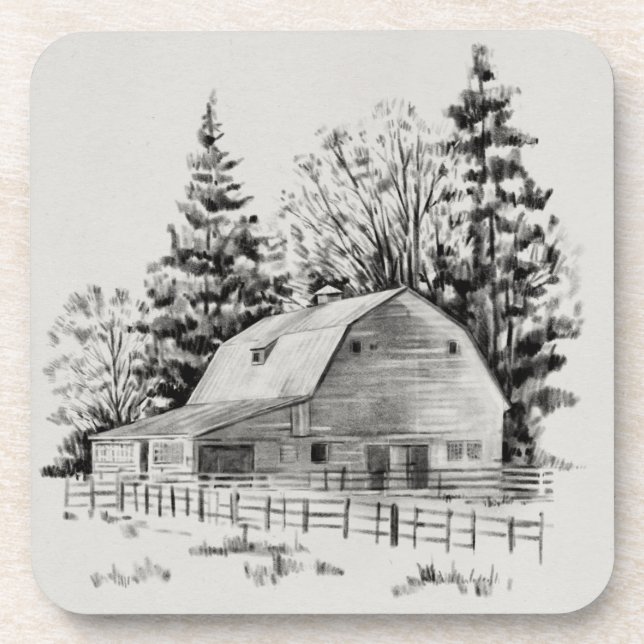 Distant Barn Sketch I Coaster (Front)