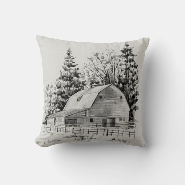 Distant Barn Sketch I Cushion (Front)